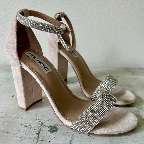 Steve Madden Kalina Embellished Rhinestone ankle strap heels sandal bling tan 8 - Picture 7 of 11